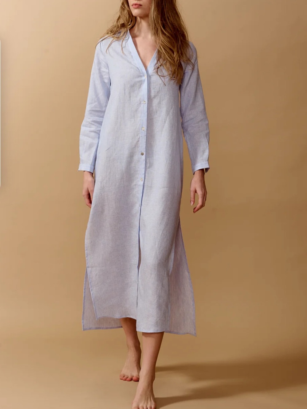 Sabbia di Lino Giuska Dress Striped Blue and White Maxi Shirt Dress